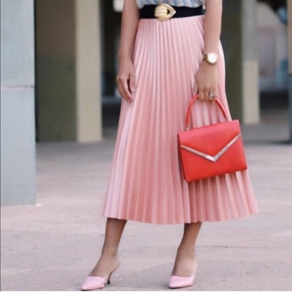 ZARA PINK BLUSH SHINY MIDI SKIRT